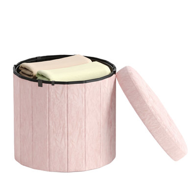 Round Storage Ottoman, Footrest Stool With Lid, Velvet Vanity Stool For Bedroom, Living Room, Entryway