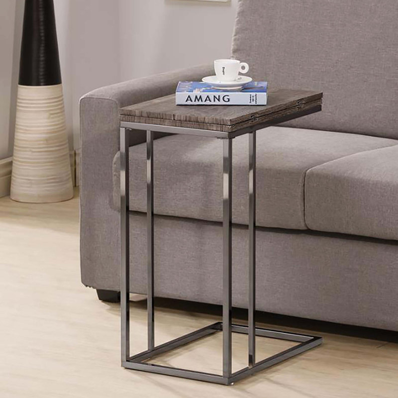 Table de bout extensible avec plateau gris vieilli, parfaite pour les espaces de vie modernes et classiques
