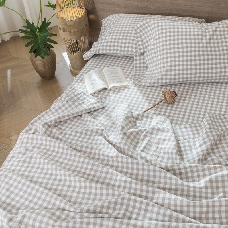 Ensemble de draps 100% coton lavé MooMee, Ensemble de draps pour très grand lit avec 2 taie, Lin gris tanné