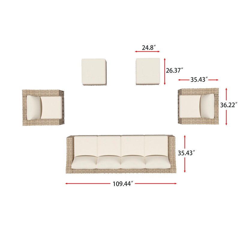 Eloisa Wicker 8 - Person Patio Conversation Sets with Cushions, Tan