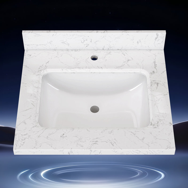24 po X P 22 po D Comptoir de salle de bain rectangulaire en marbre blanc cultivé
