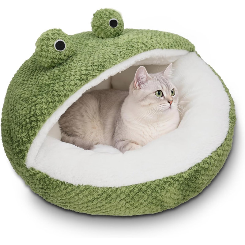 Lits mignons pour chat, lits pour chaton, petits lits pour chien doux, lits pour animaux lavables pour chiot et chaton, grotte pour chat grenouille amusante, 23 pouces