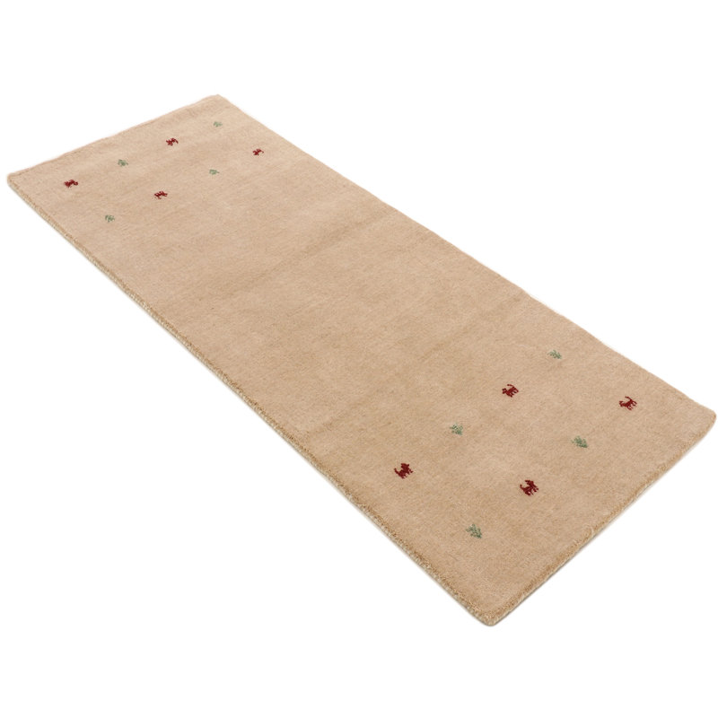 Gabbeh Uni Hand Woven Wool Beige Indoor Rug, Runner 80 x 150cm