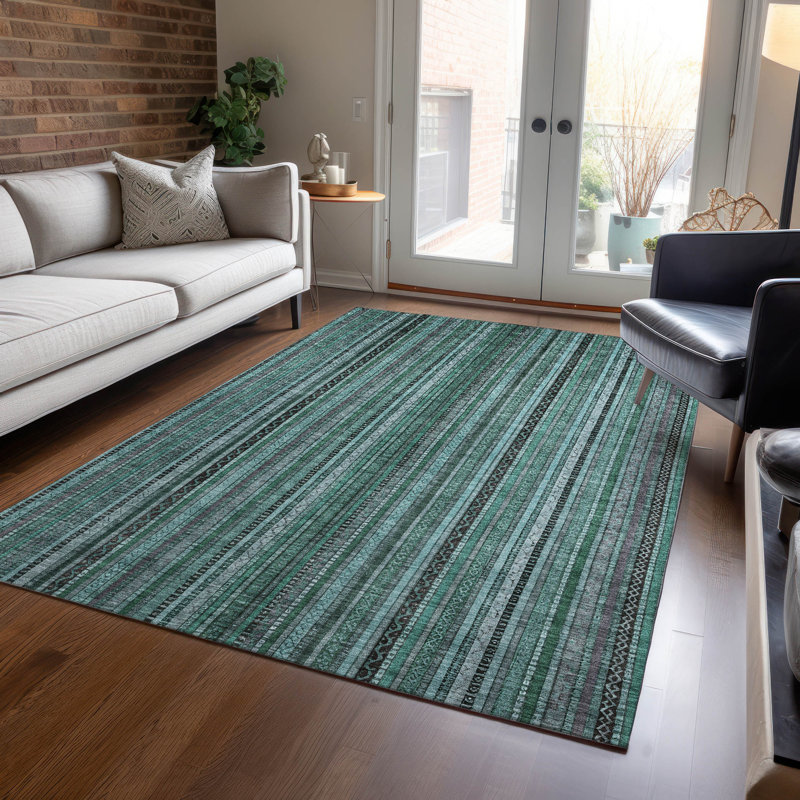 Tapis sarcelle intérieur / extérieur lavable à la machine Claudian ACN1654, Rectangulaire 3 pi x 5 pi