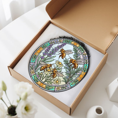 Panneau de vitrail Bee Garden, 7,8 H