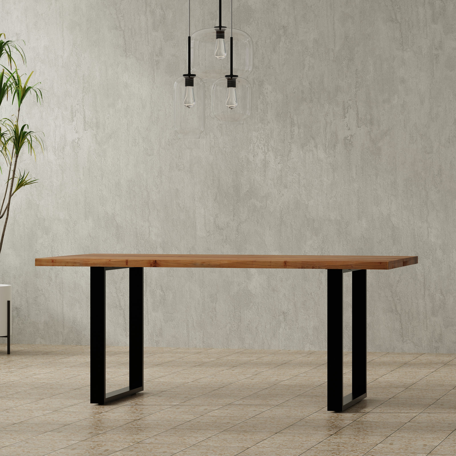 Hemma 72"W Solid Acacia Dining Table, Modern Industrial Style with Live Edge, Seats 6, Natural