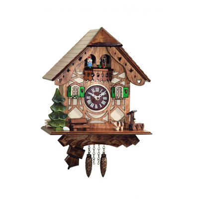  Quartz Cuckoo Wall Clock Traditional German Chalet 9" H with Moving Dancers