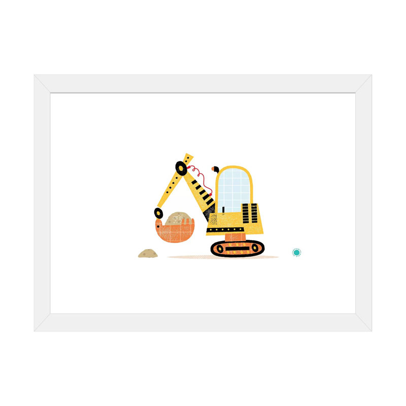 Excavator - impression d'art graphique, Papier encadré blanc, H 16 po x l 24 po x P 1 po, Blanc