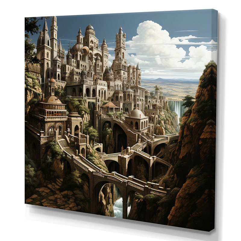 Dessin d'analyse d'une forteresse sur toile, Toile tendue, H 16 po x l 16 po x P 1 po