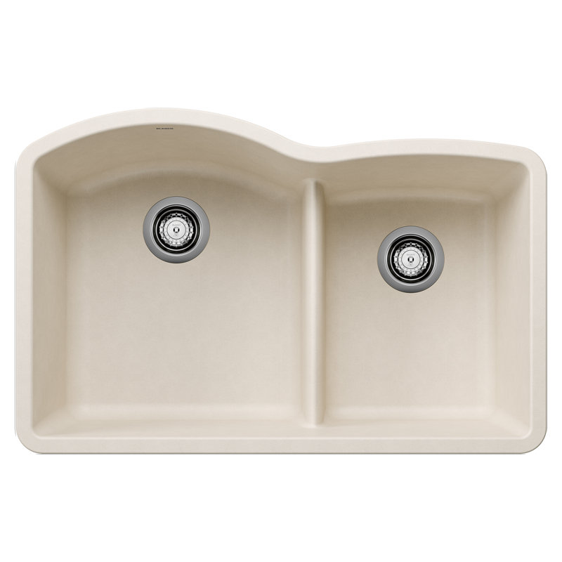 Diamond Silgranit 32" 60/40 Double Bowl Undermount Kitchen Sink with Low Divide - Soft White, Soft White