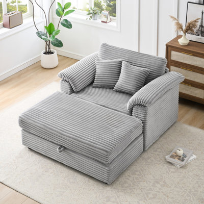 Ensemble de fauteuil et tabouret de rangement en velours côtelé de 47,24 pouces avec ports USB double - Canapé confortable pour une personne convenant à la fois au salon et à la chambre à coucher, noir