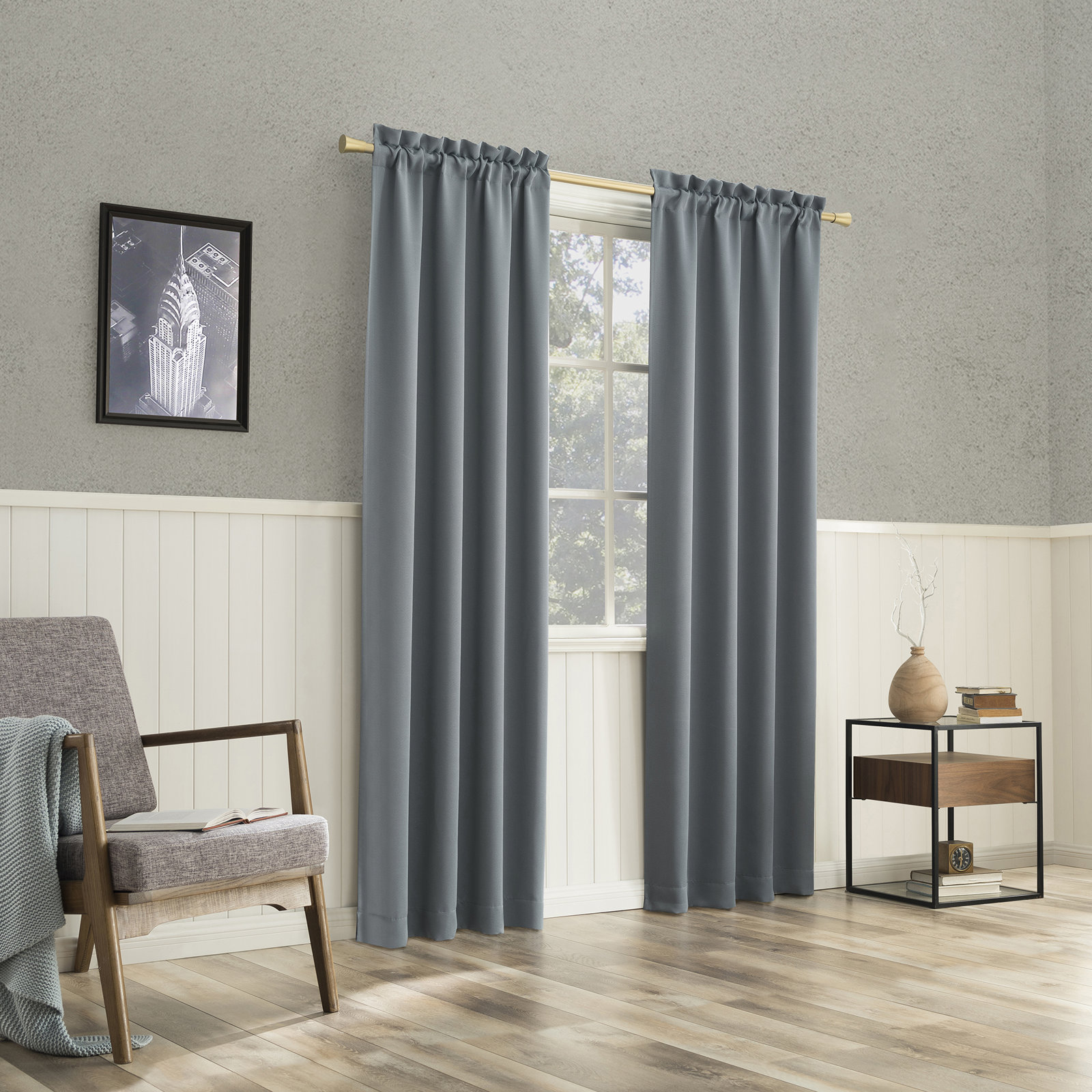  Thermal Blackout Rod Pocket Curtain Panel, 40" W x 95" L, Denim Blue