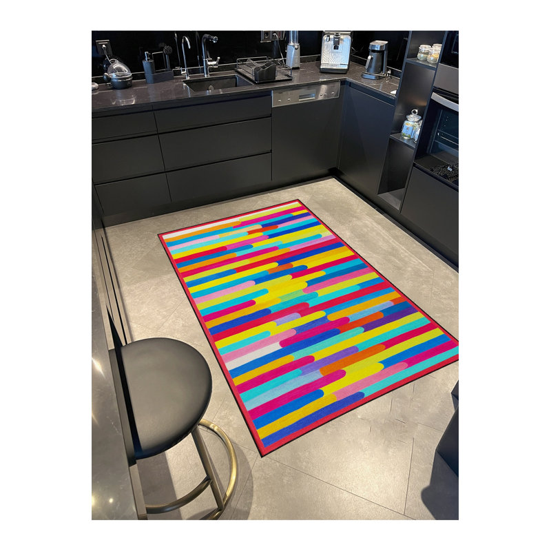 Tapis jaune tissé à rayures Mosso, 2' x 2'11"