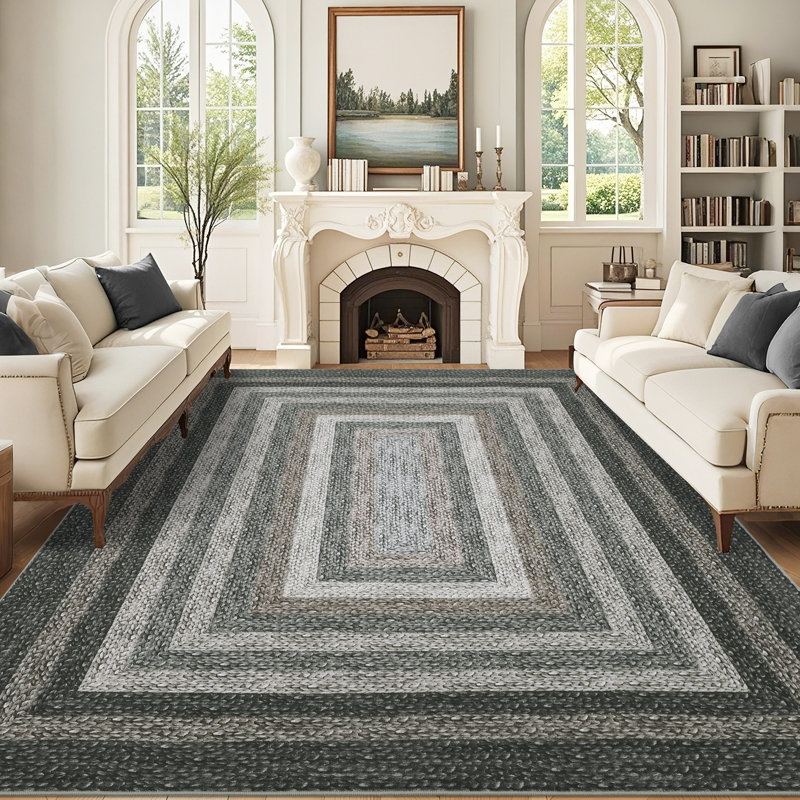 Machine Washable Entryway Rugs Braided Printed Stain Resistant Soft Floor Mat Non-Slip Indoor Farmhouse Throw Carpet for Bathroom