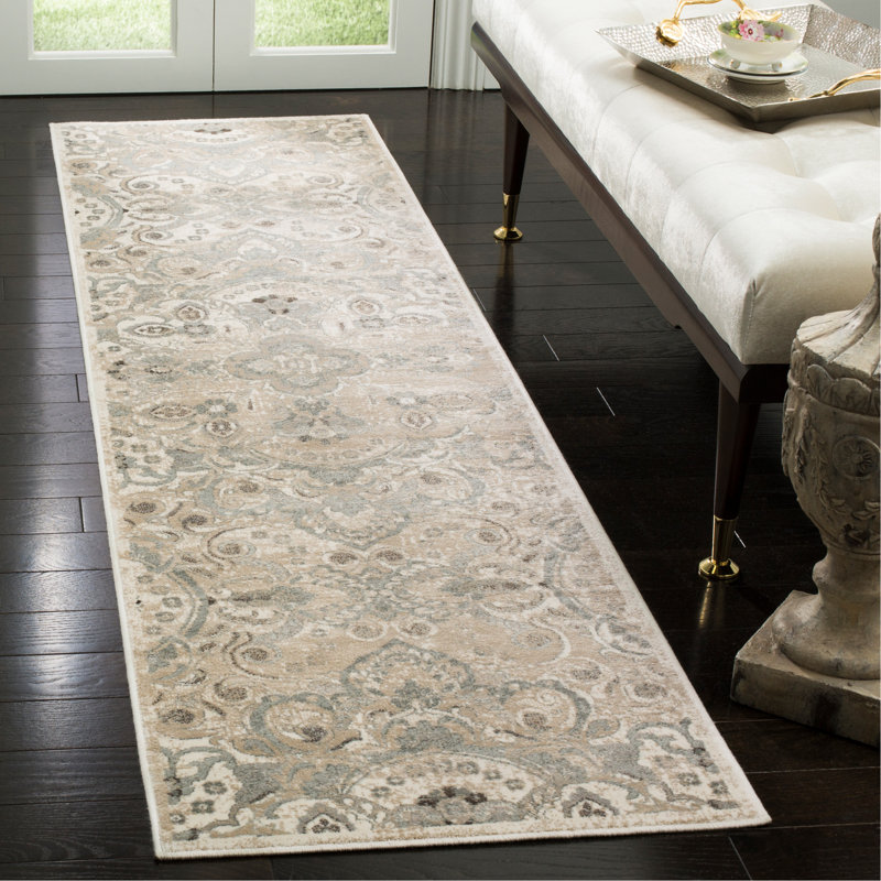 Attamore Viscose Oriental Rug in Cream, Runner 2'2" x 8'