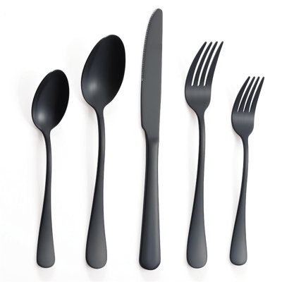 20-Piece Matte Black Stainless Steel Flatware Set For 4, Premium Tableware, Dishwasher Safe