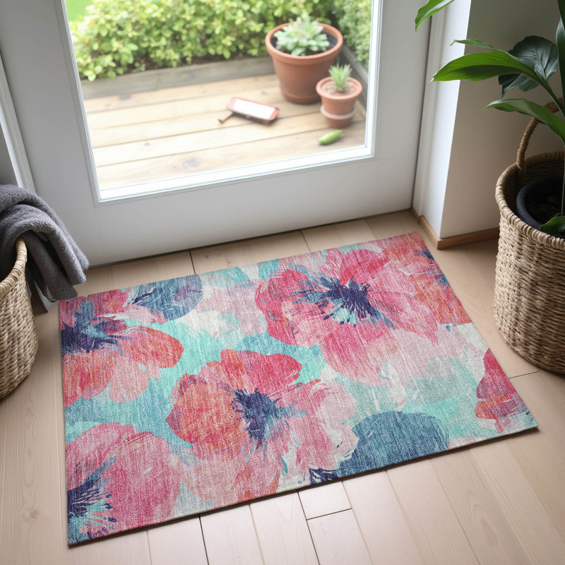 Premium Machine Washable Harjo AMF1554 Floral Rug, Rectangle 1'8" x 2'6"