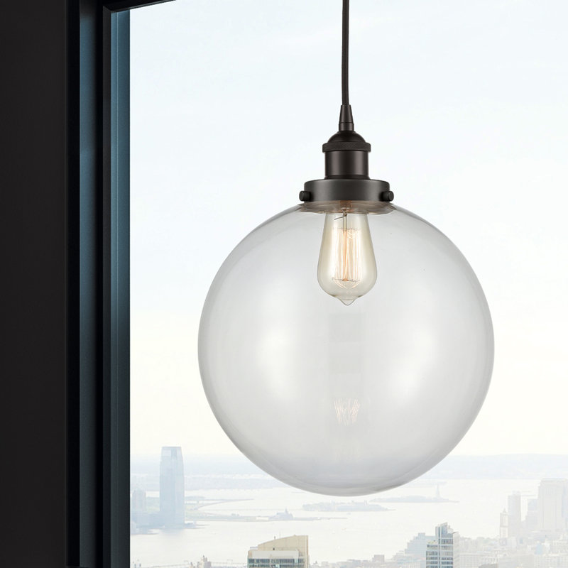 Luminaire suspendu simple à 1 lumière Frederick, H 15,5 po x l 12 po x P 12 po, Transparent, Bronze huilé