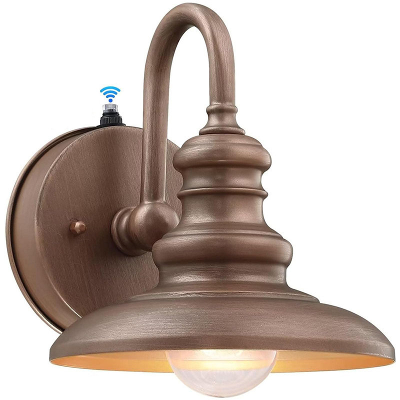 Outdoor Gooseneck Barn Light Fixture Dusk to Dawn Sensor Wall Mounted Porch Lighting Rust-Resistant Outdoor Lantern, Bronze