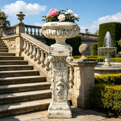 Ensemble de pot de fleurs romain antique avec urne et ange de jardin MGO, support de pot de fleurs à piédestal de 47 po de hauteur, présentoir intérieur extérieur pour porche, patio, mariage et fête d'anniversaire