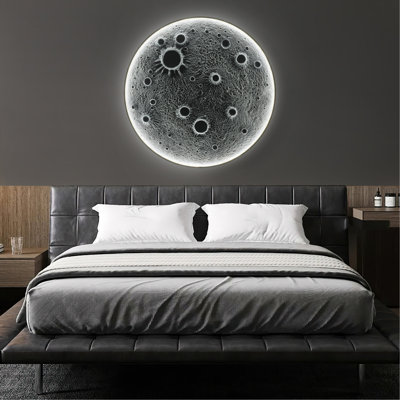 Applique murale réaliste en résine de 40 pouces à intensité variable avec télécommande, lumière principale de 38 W et veilleuse de 15 W, texture de cratère météorite, décoration murale épaisse de 1,75 po pour la maison et le coin-repas
