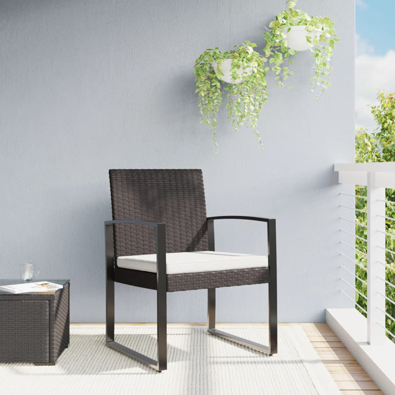 Chaises de patio en rotin PP, Blanc crème, Noir / gris anthracite
