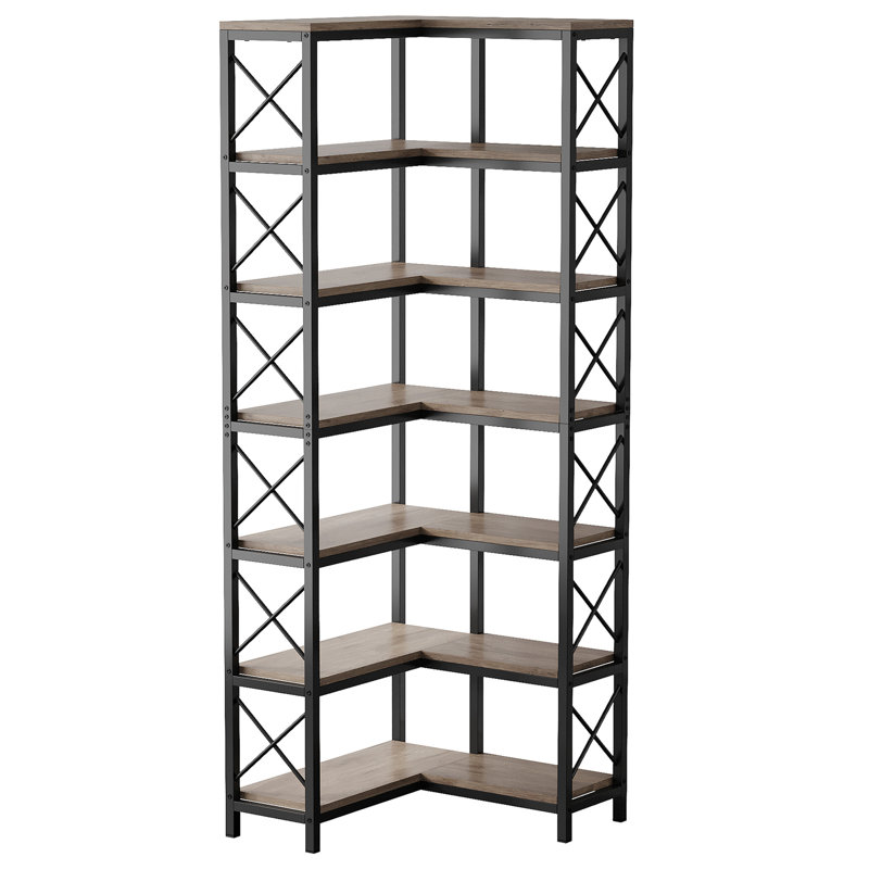 Grande bibliothèque d'angle à 7 niveaux 79,53 ", Gris
