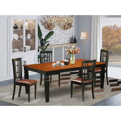 Ensemble de salle à manger 5 pièces comprenant une table rectangulaire à rallonge papillon et 4 chaises de cuisine en similicuir, 107 x 213 cm, noir et cerisier