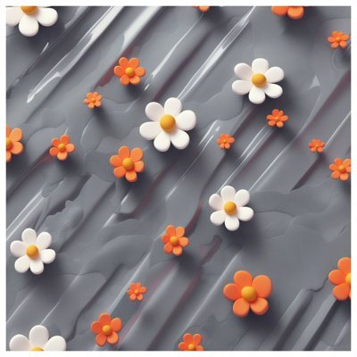 Édredon orange, fleurs blanches