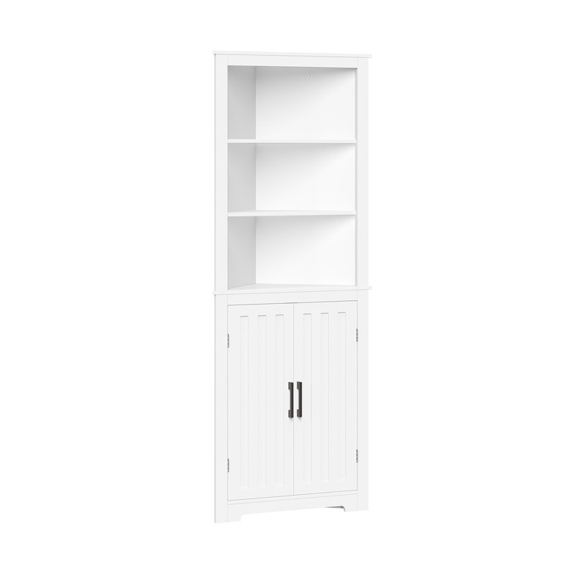 White Tall Corner Storage Cabinet with Adjustable Shelving