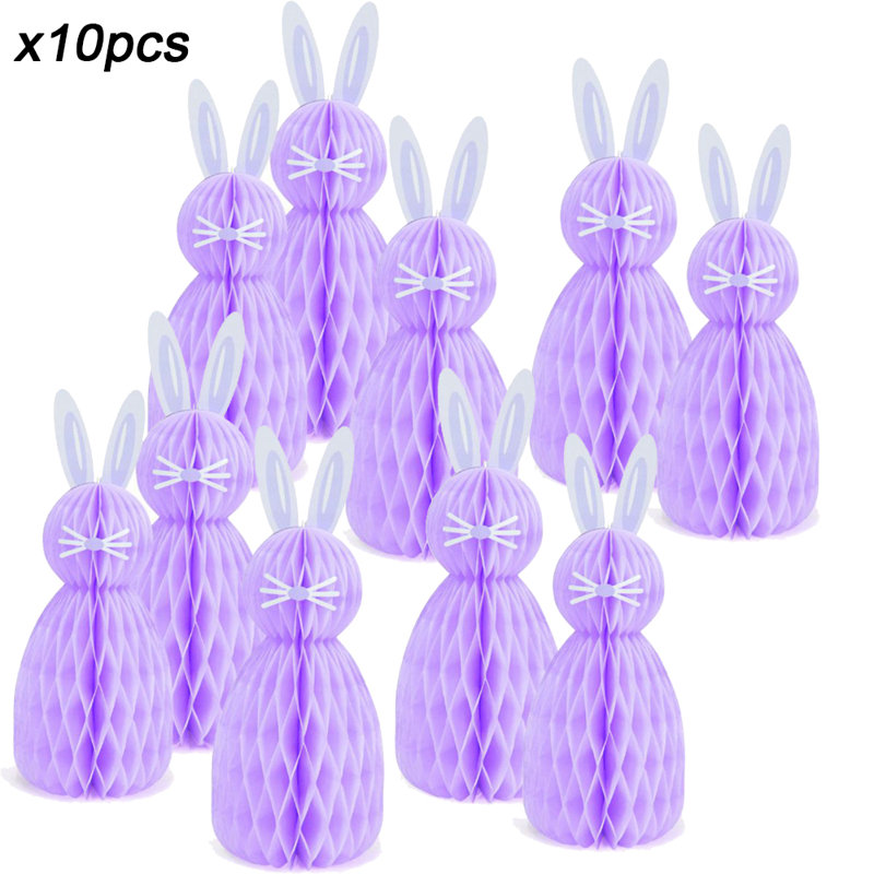 10 pièces ornement en forme de lapin en papier, décoration de fête de lapin en nid d'abeille de printemps pour les fêtes (ensemble de 10)