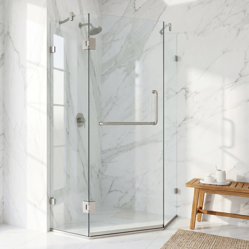 Piedmont 34" W x 34" D x 73" H Hinged Frameless Shower Enclosure with 3/8  Clear Glass, Brushed Nickel