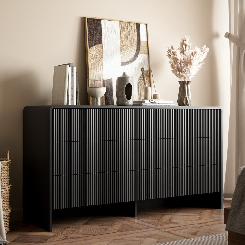 Commode 6 tiroirs 55,1 po, Noir