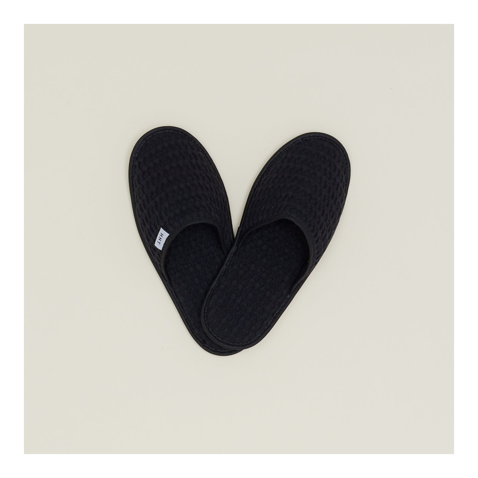 Simple Cotton Waffle Slippers, Large, Black