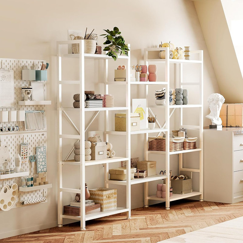 Bibliothèque ouverte à 11 tablettes, large bibliothèque pour la maison ou le bureau, blanc