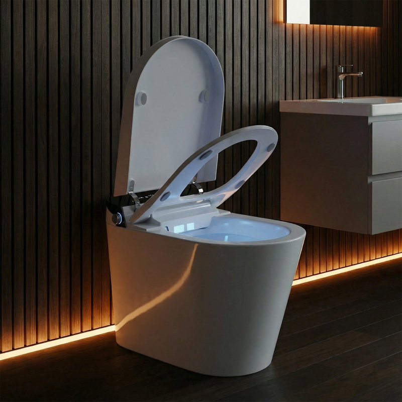 SANOXIS Smart Toilet Bidet Combo, Auto Open/Close Lid, Tankless 1.28 GPF Auto Flush, Heated Seat, Warm Wash & Dry, Intelligent Soft- Close, Blackout Flush, Deodorizer And Remote Control