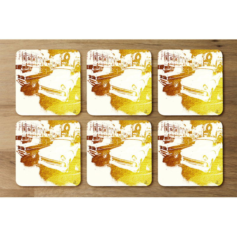 Square 6 Piece Coaster Set, Yellow/Brown