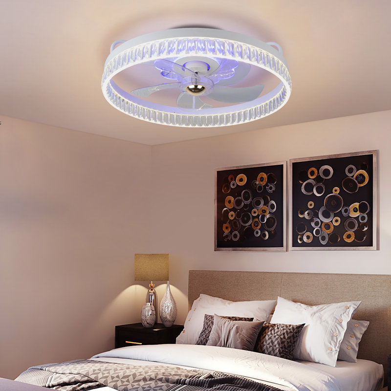 19.7'' 5- Blade Dimmable Led Ceiling Fan With Remote Control And App，Indoor Remote Control Ceiling Fans With Lights, White
