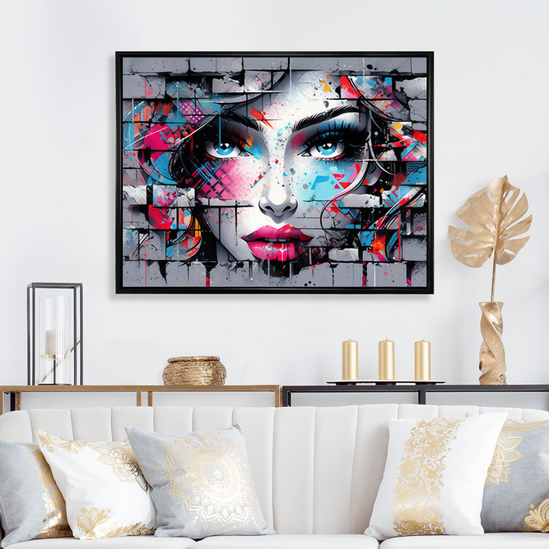 " Graffitied Woman ", Black Floater Frame, 12" H x 20" W x 1" D