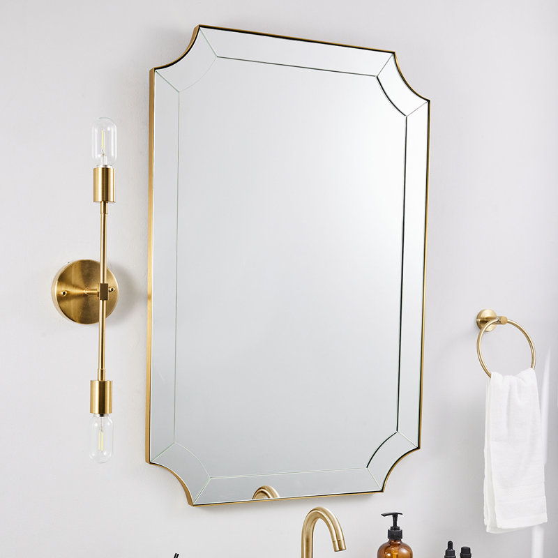 Minuette Glass Tile Edge Scalloped Bathroom Vanity Mirror | Stainless Steel Framed, 36" x 24", Brushed Gold