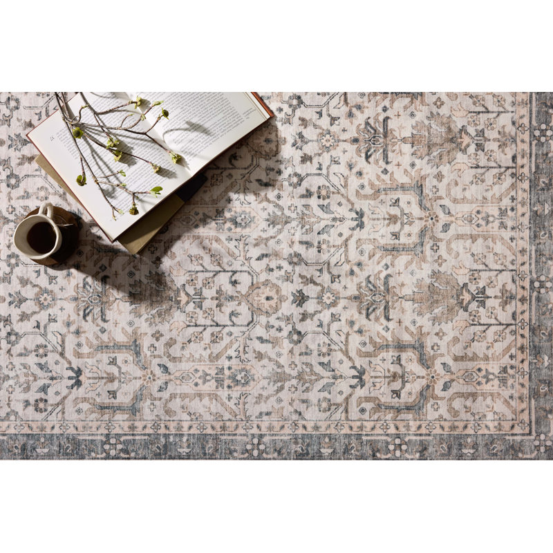 Aaronley Machine Washable Ivory / Stone Area Rug, Rectangle 7'6" x 9'6"