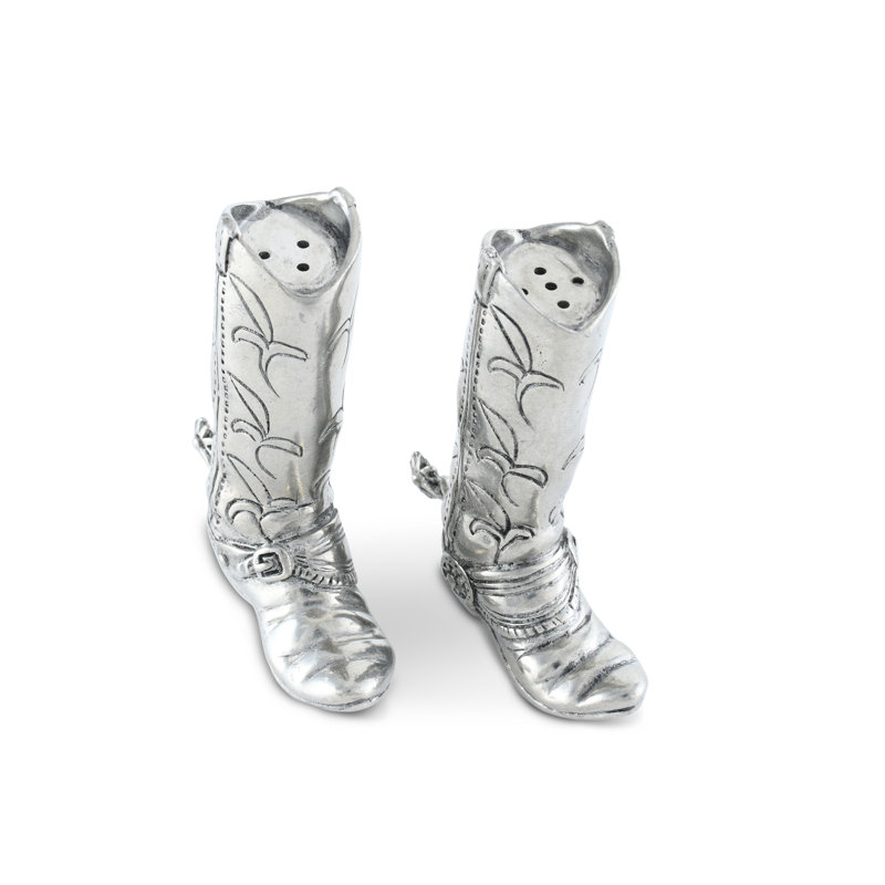 Western Frontier Pewter Cowboy Boot Salt Set Pepper Shaker Set