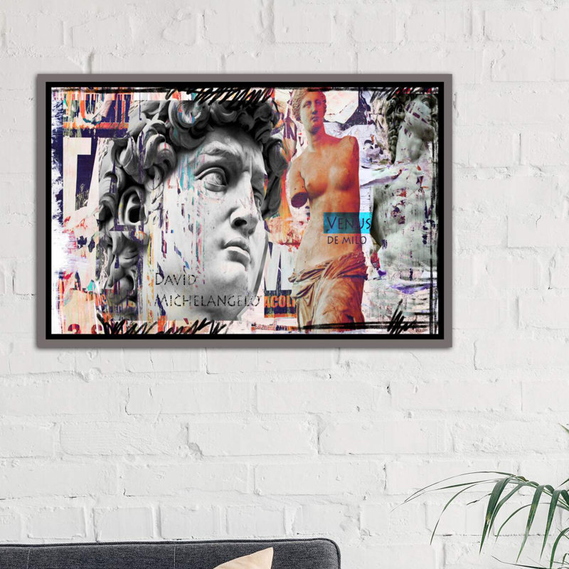 «David and Venus» par Luz, reproduction d'art, H 40 po x l 60 po x P 1,5 po, Toile encadrée de bois rustique foncé
