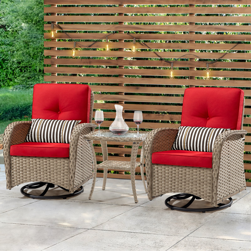 Hilmir Wicker 2 - Person Patio Conversation Set with Cushions, Natural, Red