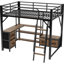 Lit mezzanine double en métal avec bureau et tiroirs, lumières à DEL, station de charge, espace de rangement spacieux Tiroirs d'escalier confortables - Escalier