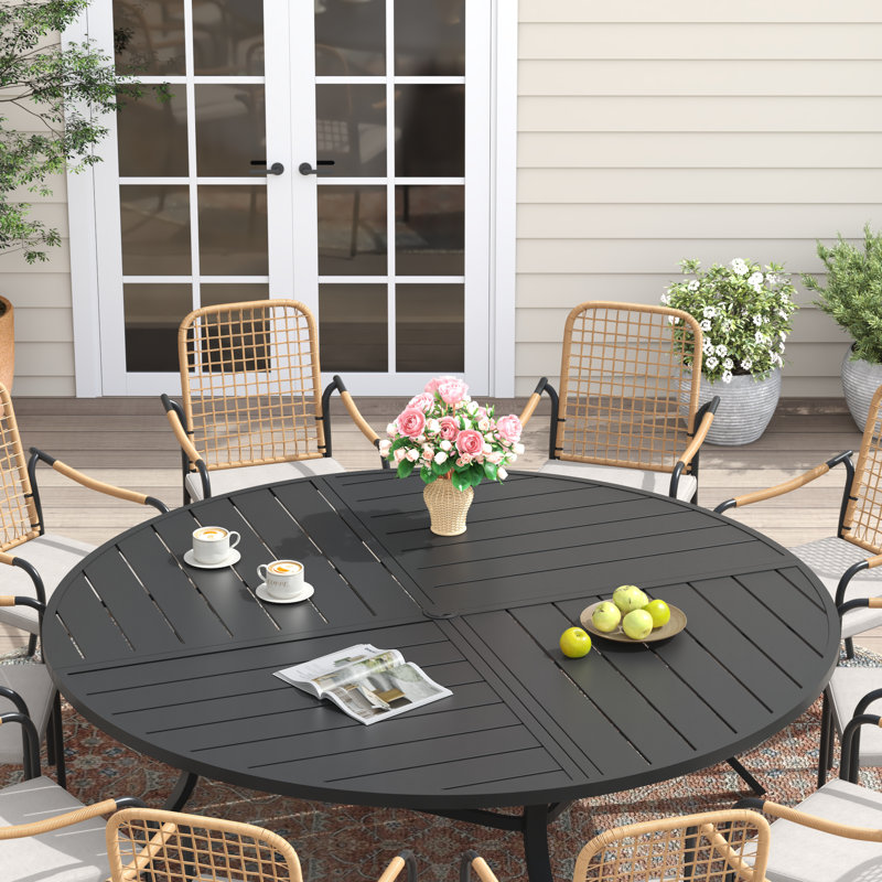 63" Outdoor Round Metal Patio Dining Table for 8-10 Person, Black