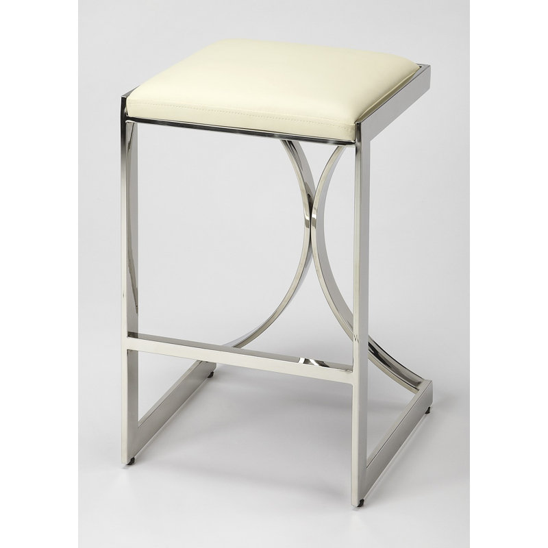 Natalya 24" Bar Stool, Silver, Cream, Counter Stool (24” Seat Height)