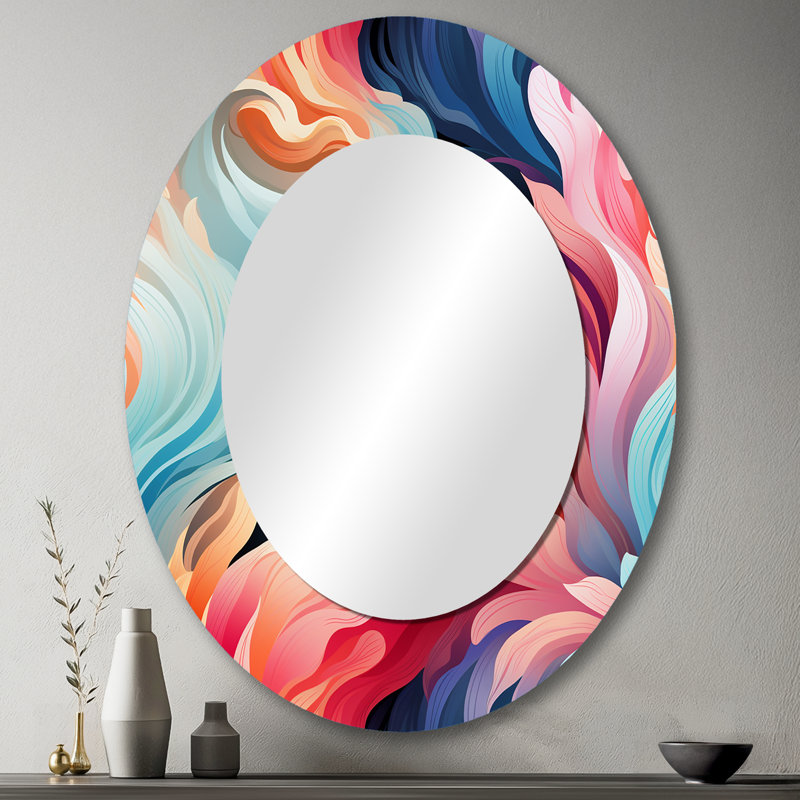 Miroir mural moderne rose et bleu, H 43 po x l 33 po