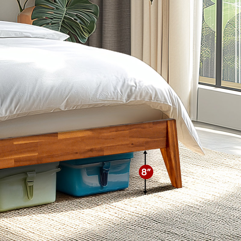Acacia Christoper Premium Solid Wood Bed Frame, Platform Bed with Headboard Included, Mid century Modern Wood Bed, No Box Spring Needed, Fits All Mattresses