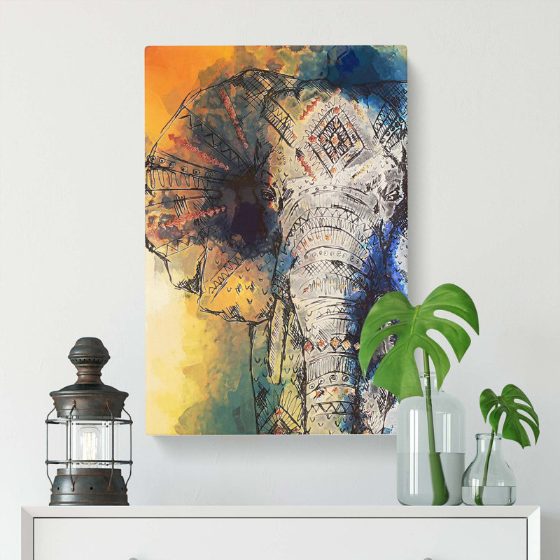 Indian Elephant In Abstract - Wrapped Canvas Print, 60cm H x 40cm W x 3cm D